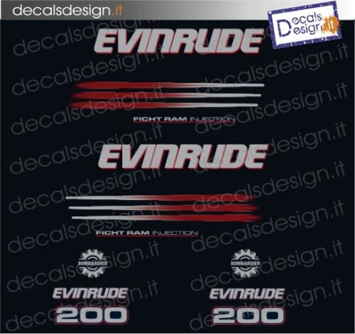 EVINRUDE MARINE ENGINE STICKERS 200 CV FICHT RAM INJECTION