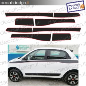 KIT ADESIVI RENAULT TWINGO BIANCA– 8 FASCE DX/SX NERO OPACO BORDINO ROSSO