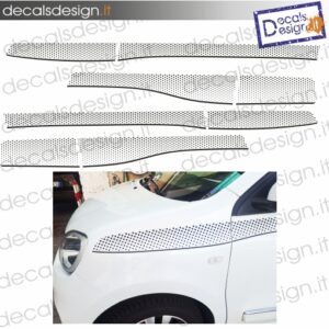 KIT ADESIVI RENAULT TWINGO BIANCA– 8 FASCE DX/SX TRASPARENTI CON POIS NERI