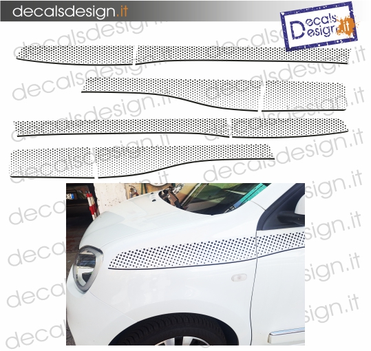 KIT ADESIVI RENAULT TWINGO BIANCA– 8 FASCE DX/SX TRASPARENTI CON POIS NERI