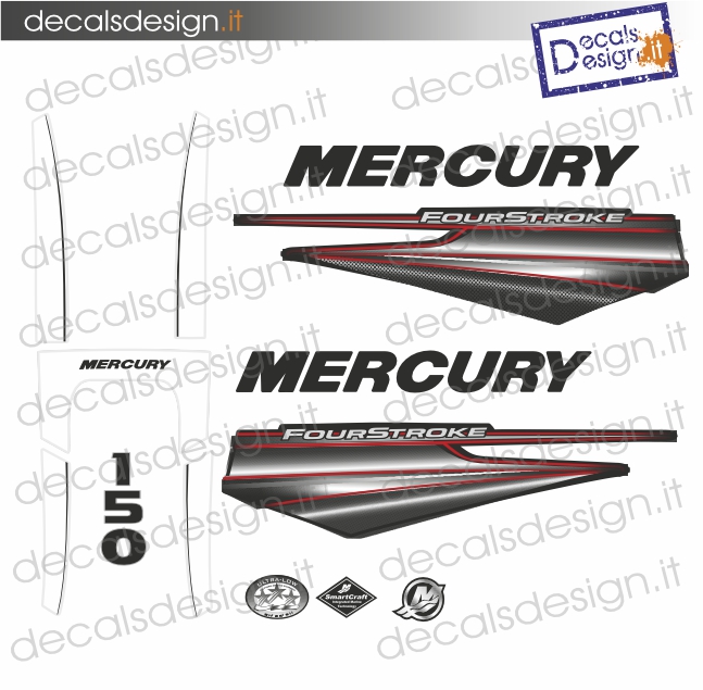 ADESIVI MOTORE MARINO MERCURY 150 CV FOUR STROKE EFI BIANCO